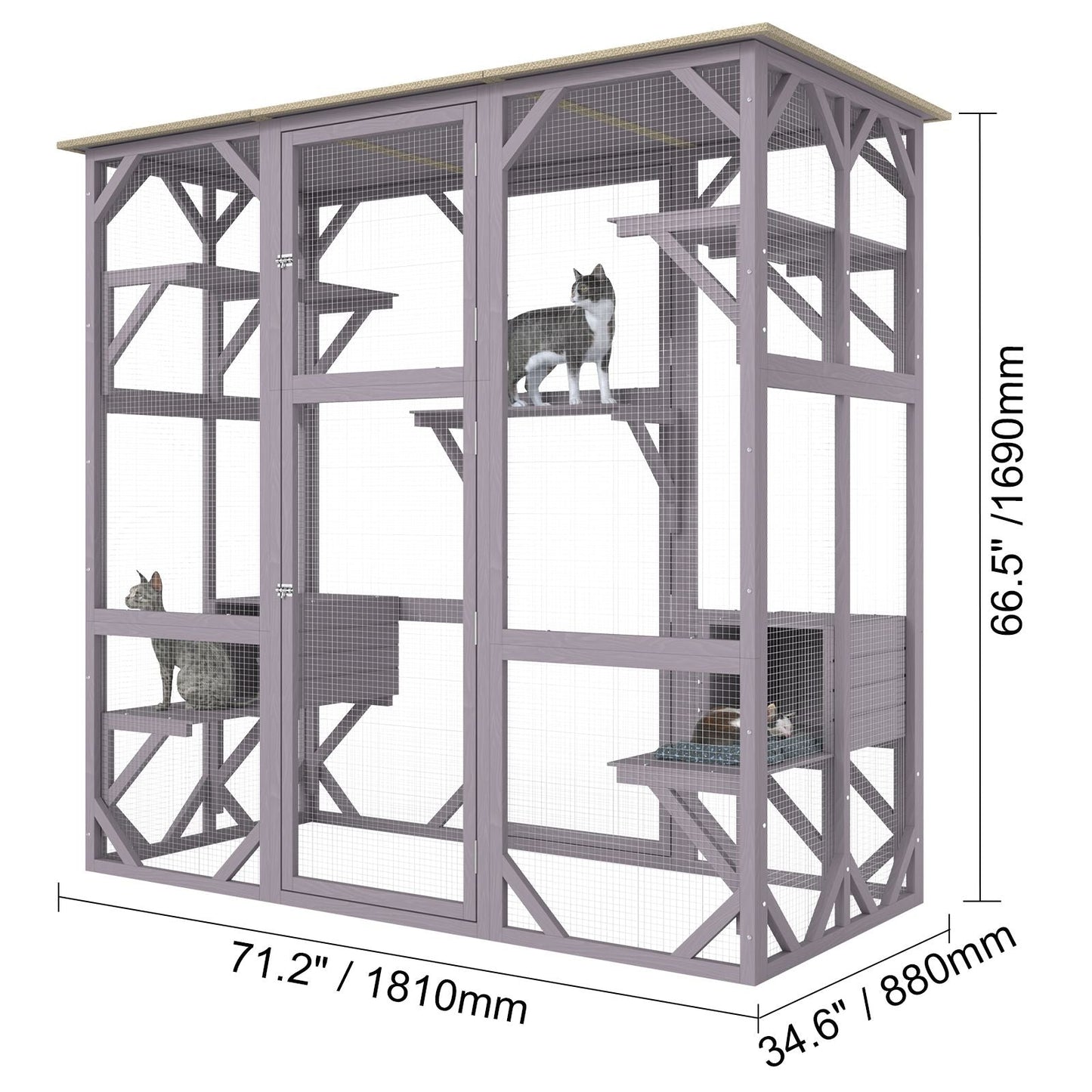 Cat House Outdoor, 7 - Tier Large Catio, Cat Enclosure with 5 Platforms, 2 Resting Boxes & Large Front Door, 71.2 x 34.6 x 66.5 inch - DelightsDownSouth