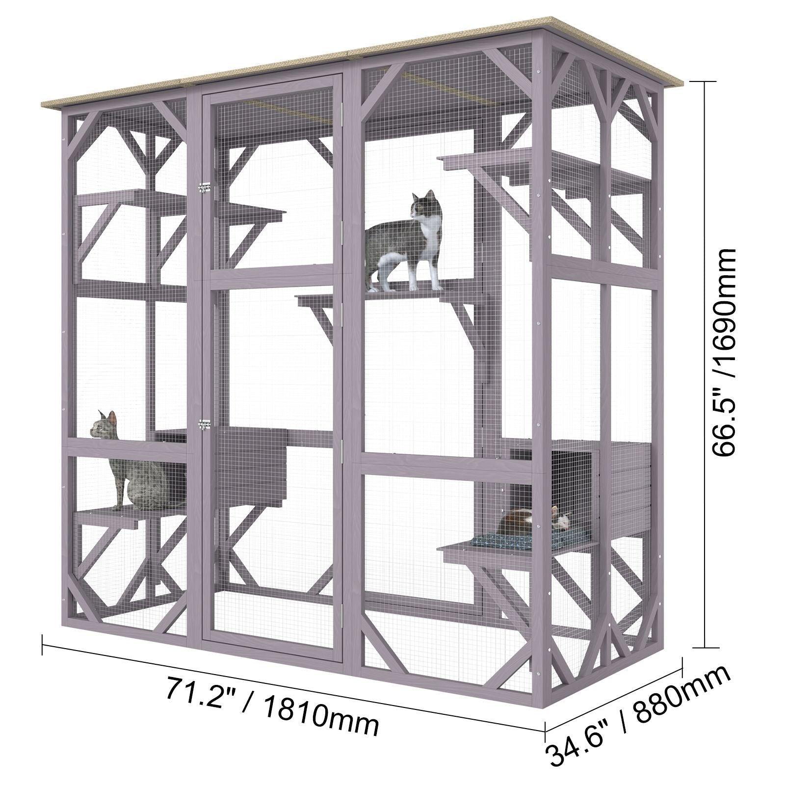 Cat House Outdoor, 7 - Tier Large Catio, Cat Enclosure with 5 Platforms, 2 Resting Boxes & Large Front Door, 71.2 x 34.6 x 66.5 inch - DelightsDownSouth