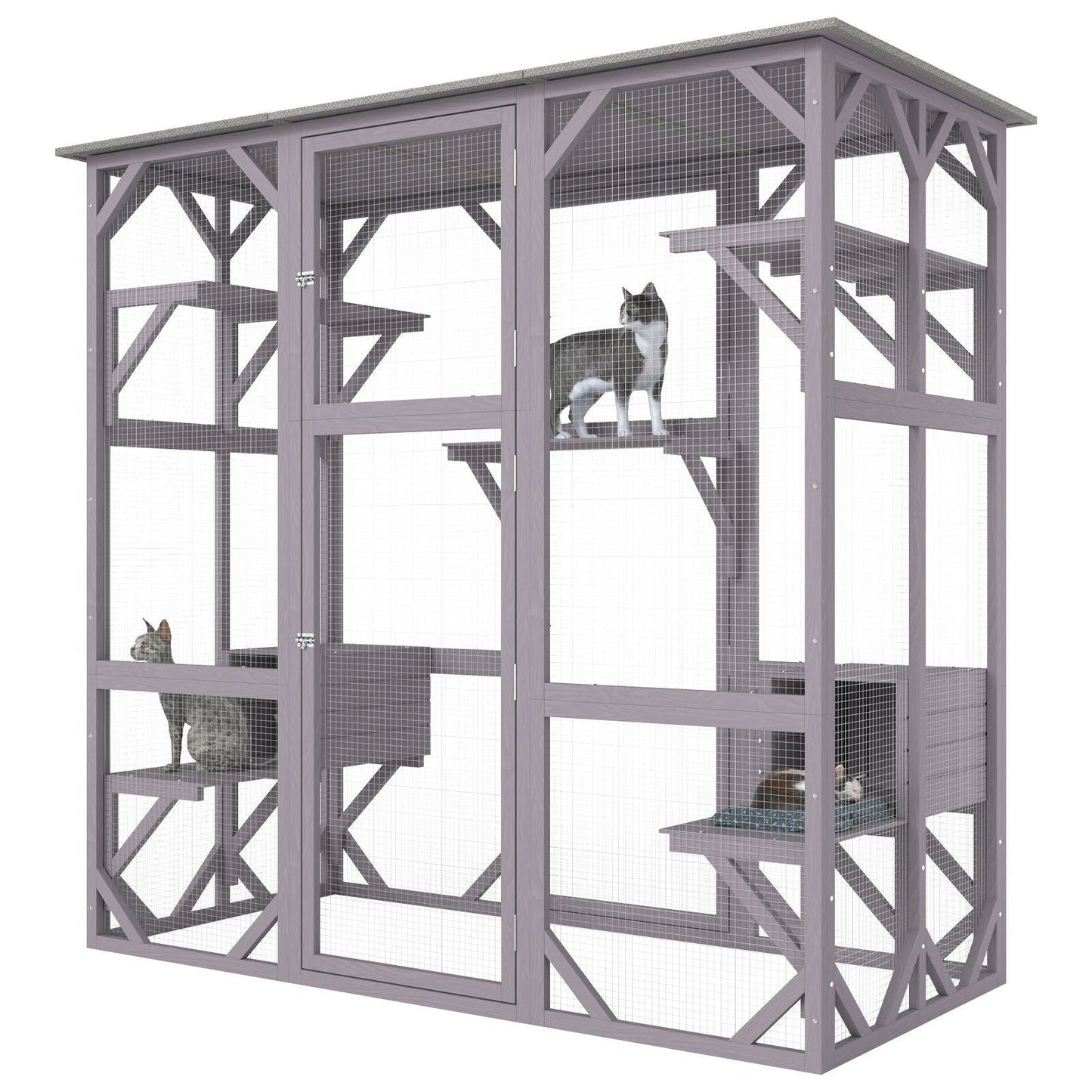 Cat House Outdoor, 7 - Tier Large Catio, Cat Enclosure with 5 Platforms, 2 Resting Boxes & Large Front Door, 71.2 x 34.6 x 66.5 inch - DelightsDownSouth