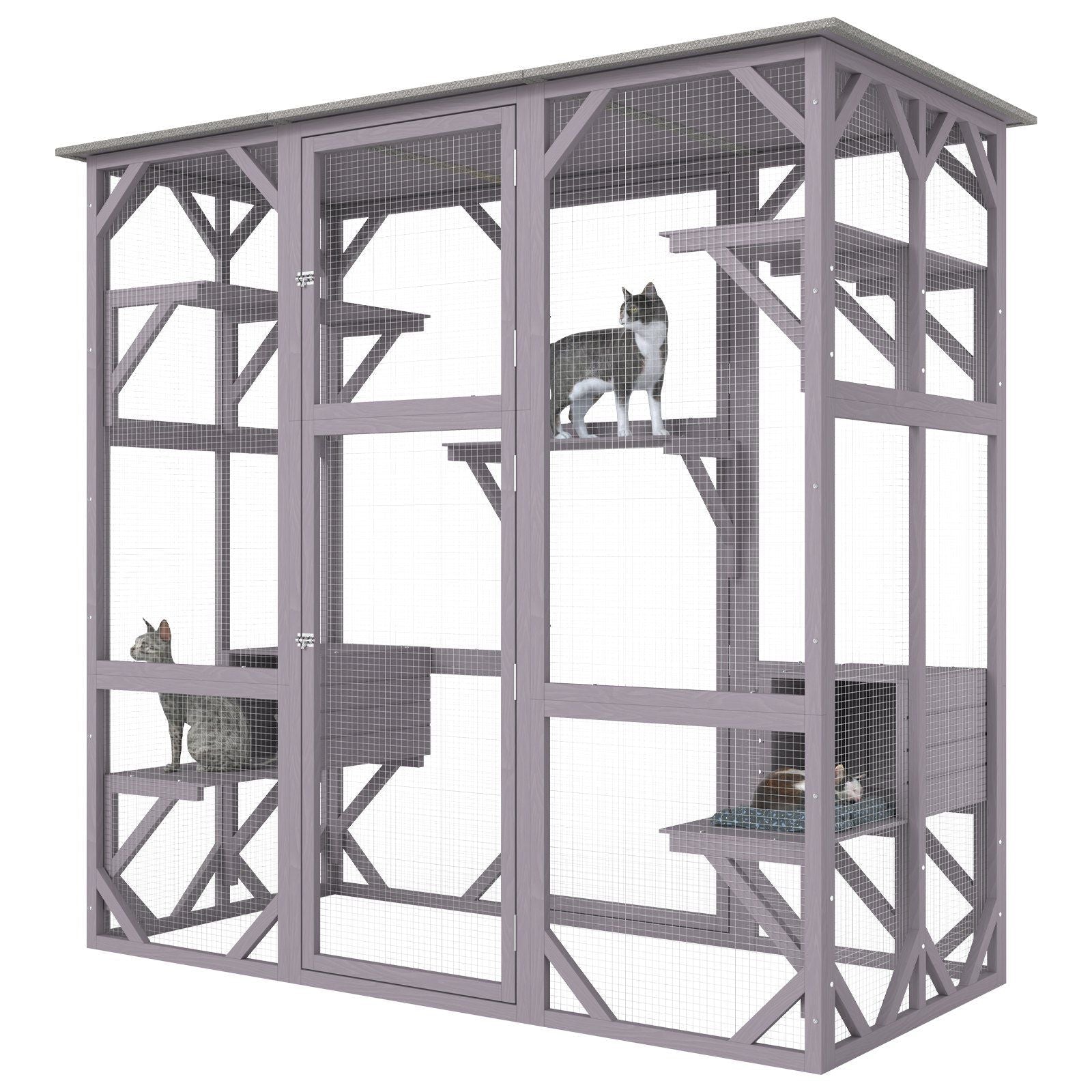 Cat House Outdoor, 7 - Tier Large Catio, Cat Enclosure with 5 Platforms, 2 Resting Boxes & Large Front Door, 71.2 x 34.6 x 66.5 inch - DelightsDownSouth