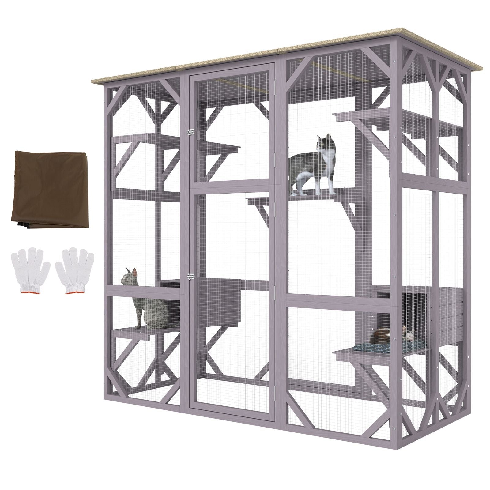 Cat House Outdoor, 7 - Tier Large Catio, Cat Enclosure with 5 Platforms, 2 Resting Boxes & Large Front Door, 71.2 x 34.6 x 66.5 inch - DelightsDownSouth