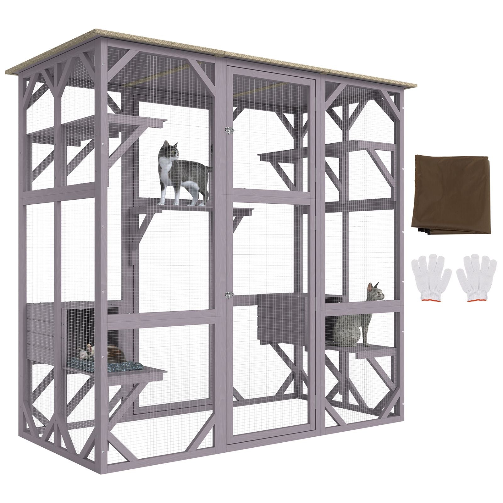 Cat House Outdoor, 7 - Tier Large Catio, Cat Enclosure with 5 Platforms, 2 Resting Boxes & Large Front Door, 71.2 x 34.6 x 66.5 inch - DelightsDownSouth