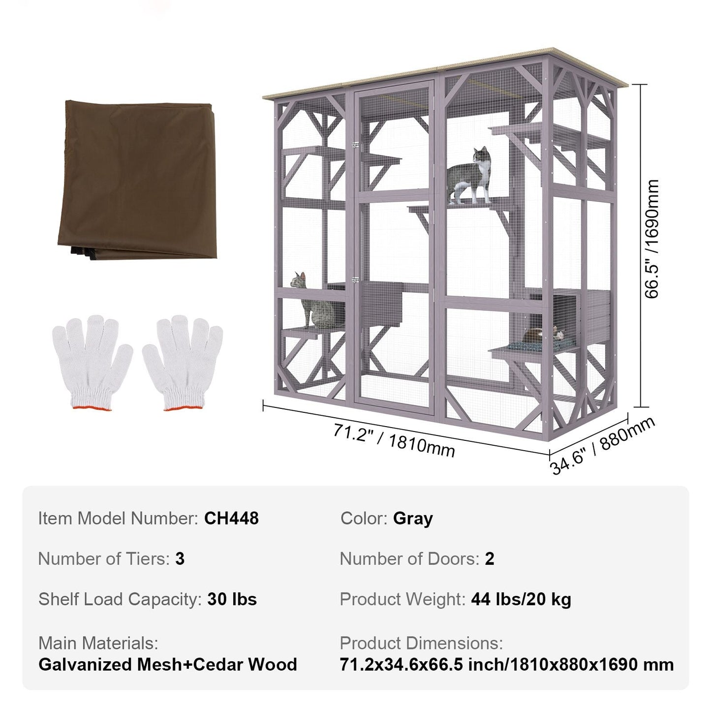 Cat House Outdoor, 7 - Tier Large Catio, Cat Enclosure with 5 Platforms, 2 Resting Boxes & Large Front Door, 71.2 x 34.6 x 66.5 inch - DelightsDownSouth