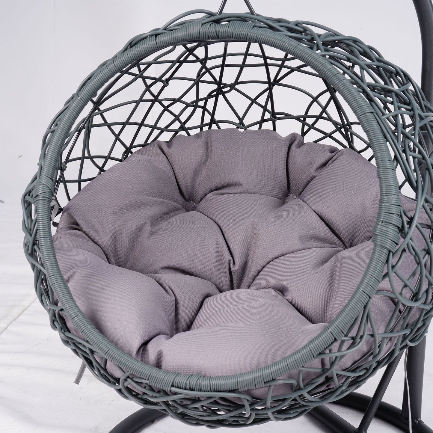 Cat Swing Bed with Stand & Cushion, Cat Egg Chair with Rattan Wicker Appearance, Indoor Hanging Swinging Cat Bed for Cats, Small Dogs, and Small Animals.Gray - DelightsDownSouth