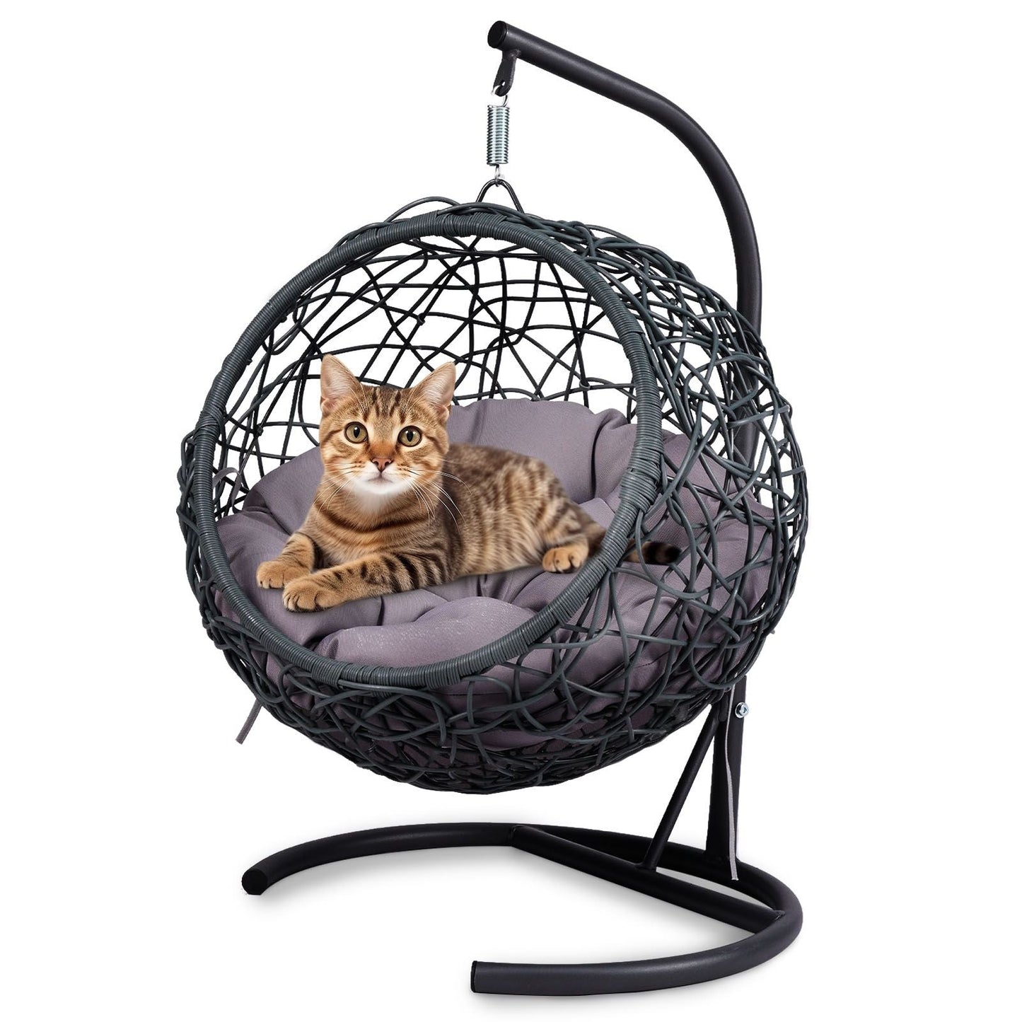 Cat Swing Bed with Stand & Cushion, Cat Egg Chair with Rattan Wicker Appearance, Indoor Hanging Swinging Cat Bed for Cats, Small Dogs, and Small Animals.Gray - DelightsDownSouth
