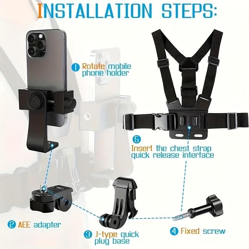 Chest Strap Cell Phone Holder, Adjustable Cell Phone Chest Strap Holder, Outdoor Riding Chest Strap Holder, First View Shooting Accessory For Skiing, Riding, Boating, Hunting, Sports - DelightsDownSouth