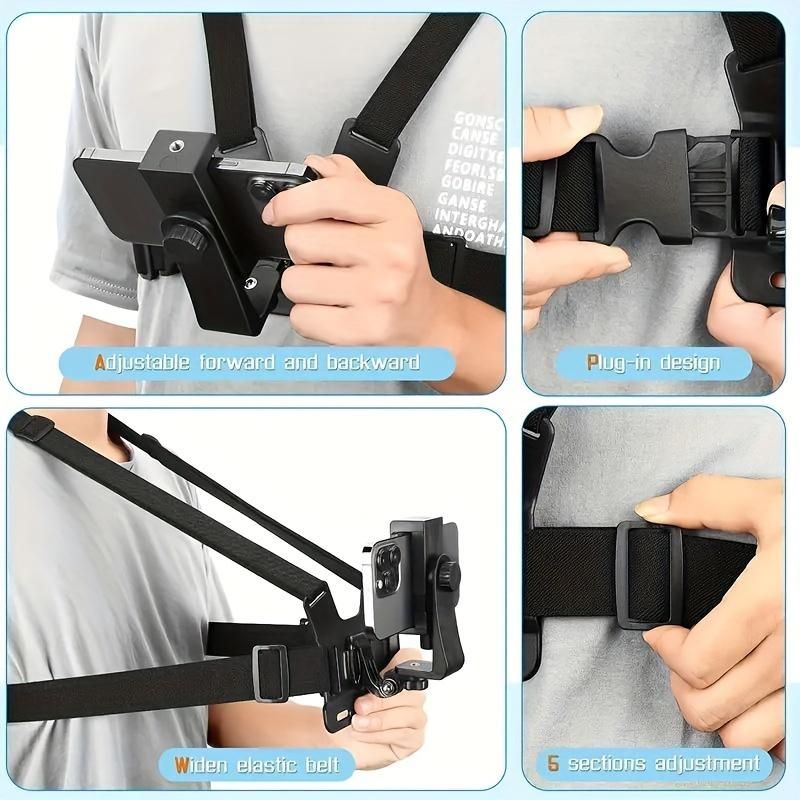 Chest Strap Cell Phone Holder, Adjustable Cell Phone Chest Strap Holder, Outdoor Riding Chest Strap Holder, First View Shooting Accessory For Skiing, Riding, Boating, Hunting, Sports - DelightsDownSouth