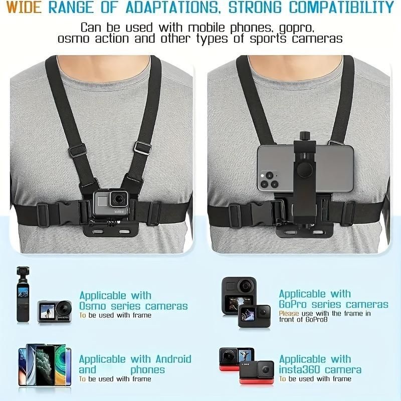 Chest Strap Cell Phone Holder, Adjustable Cell Phone Chest Strap Holder, Outdoor Riding Chest Strap Holder, First View Shooting Accessory For Skiing, Riding, Boating, Hunting, Sports - DelightsDownSouth
