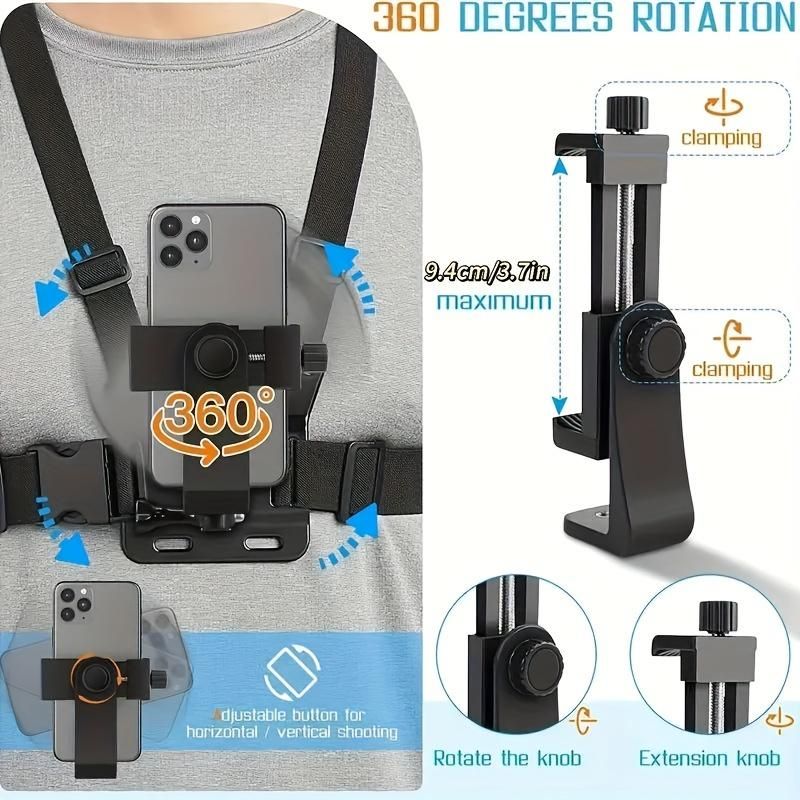 Chest Strap Cell Phone Holder, Adjustable Cell Phone Chest Strap Holder, Outdoor Riding Chest Strap Holder, First View Shooting Accessory For Skiing, Riding, Boating, Hunting, Sports - DelightsDownSouth