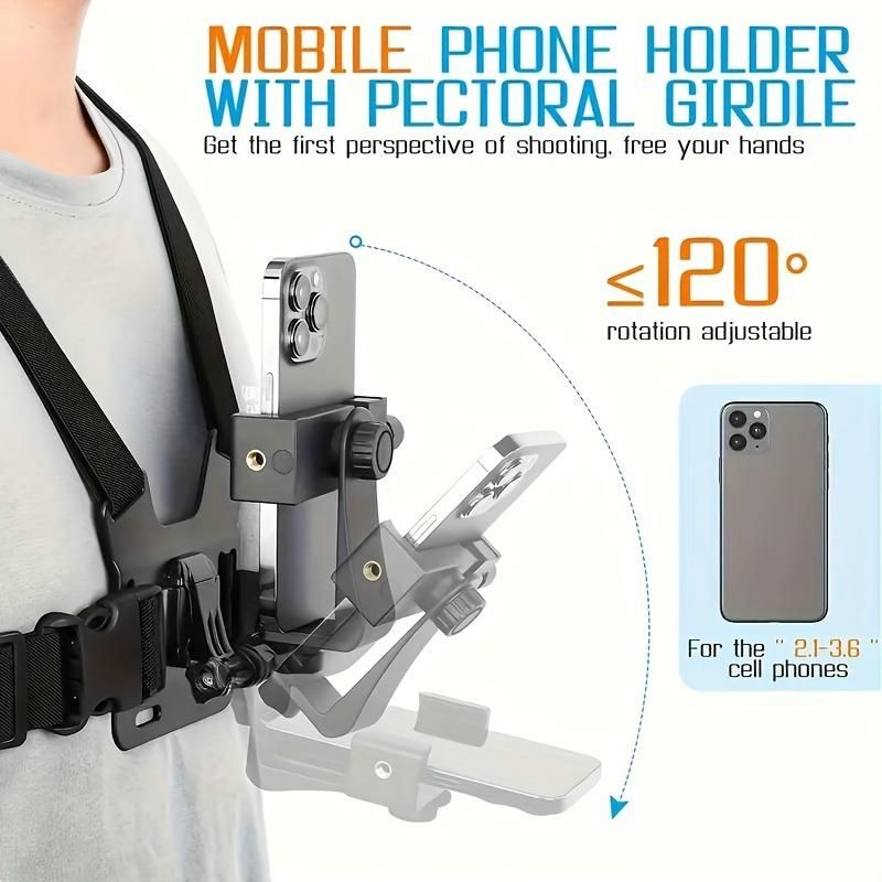Chest Strap Cell Phone Holder, Adjustable Cell Phone Chest Strap Holder, Outdoor Riding Chest Strap Holder, First View Shooting Accessory For Skiing, Riding, Boating, Hunting, Sports - DelightsDownSouth