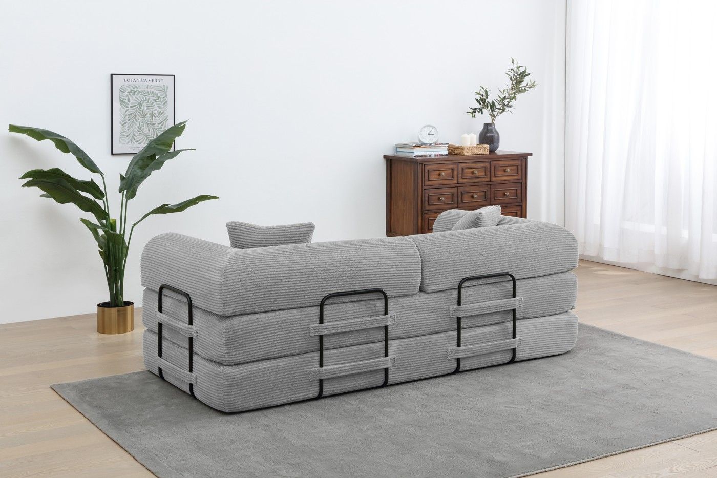 Convertible Sleeper Sofa Bed, Corduroy Folding Sofa Bed with Fixed - Shape Frame, Fold Out Floor Mattress Couch, Lazy Compression Sofa for Living Room, Bedroom, No Assembly Required,Creamy white - DelightsDownSouth