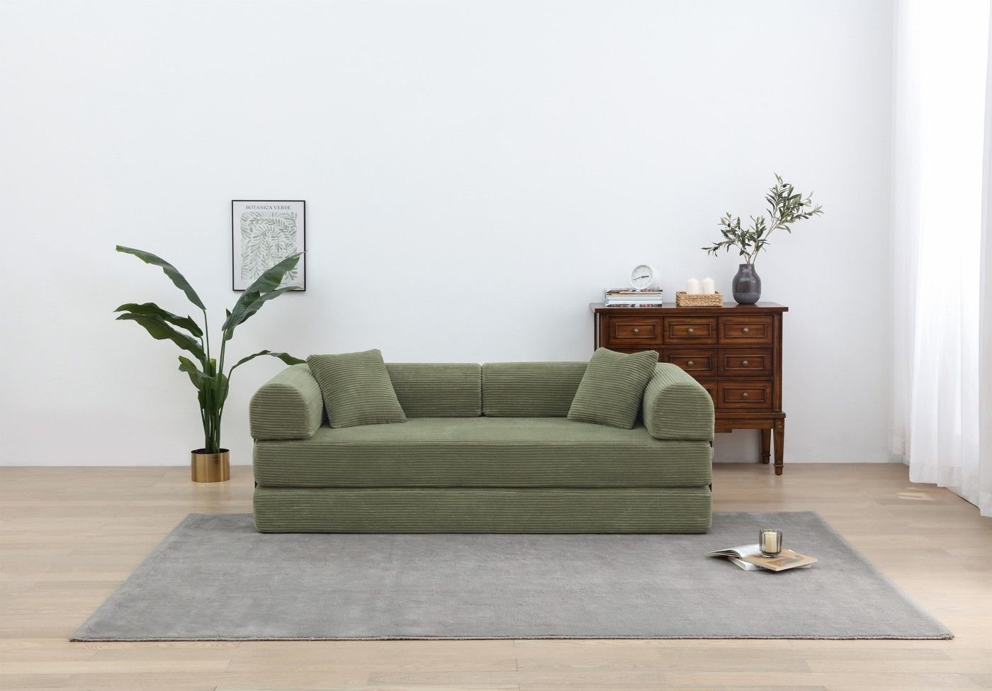 Convertible Sleeper Sofa Bed, Corduroy Folding Sofa Bed with Fixed - Shape Frame, Fold Out Floor Mattress Couch, Lazy Compression Sofa for Living Room, Bedroom, No Assembly Required,Creamy white - DelightsDownSouth