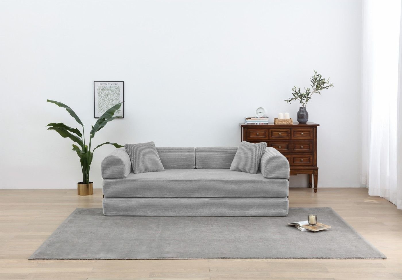 Convertible Sleeper Sofa Bed, Corduroy Folding Sofa Bed with Fixed - Shape Frame, Fold Out Floor Mattress Couch, Lazy Compression Sofa for Living Room, Bedroom, No Assembly Required,Creamy white - DelightsDownSouth