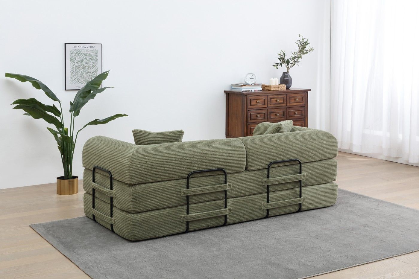 Convertible Sleeper Sofa Bed, Corduroy Folding Sofa Bed with Fixed - Shape Frame, Fold Out Floor Mattress Couch, Lazy Compression Sofa for Living Room, Bedroom, No Assembly Required,Creamy white - DelightsDownSouth