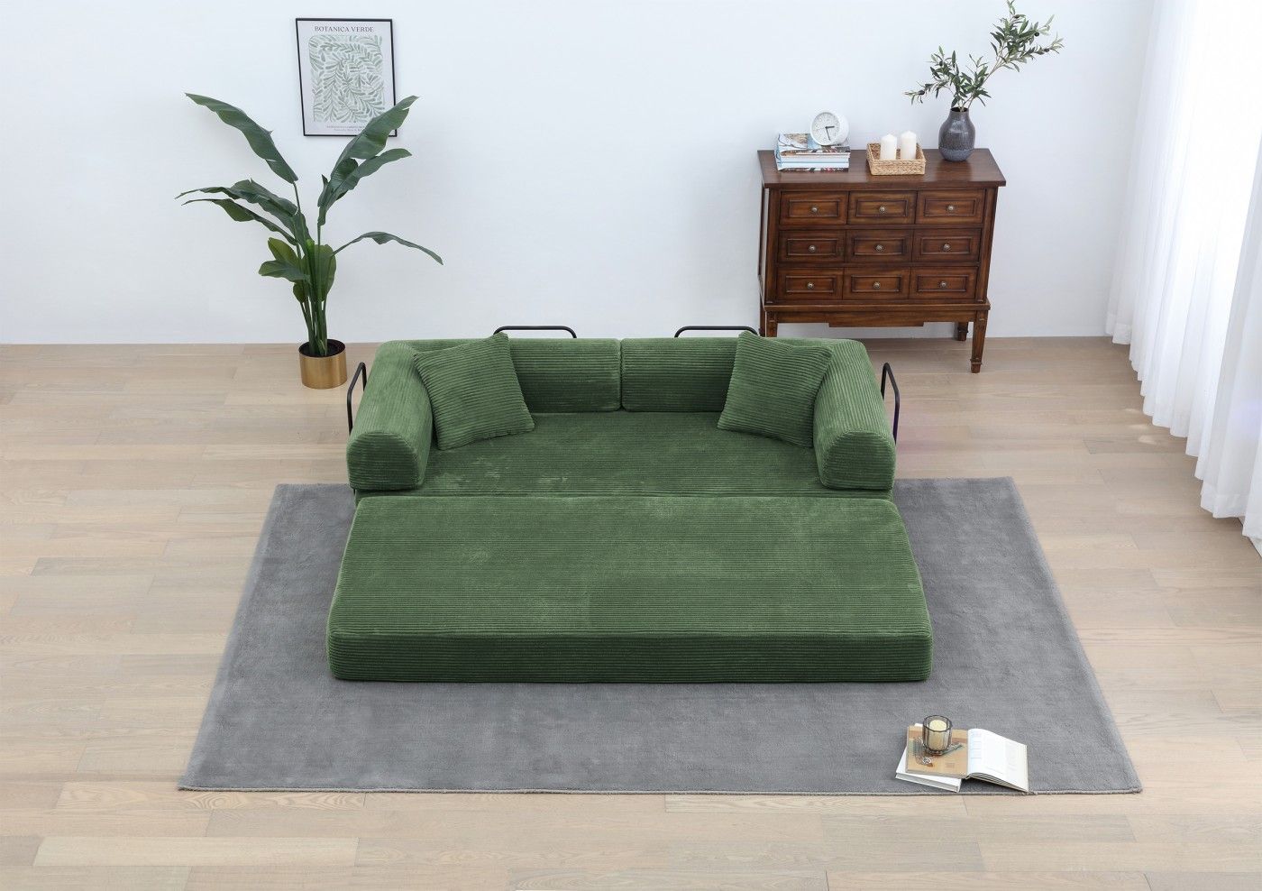 Convertible Sleeper Sofa Bed, Corduroy Folding Sofa Bed with Fixed - Shape Frame, Fold Out Floor Mattress Couch, Lazy Compression Sofa for Living Room, Bedroom, No Assembly Required,Creamy white - DelightsDownSouth