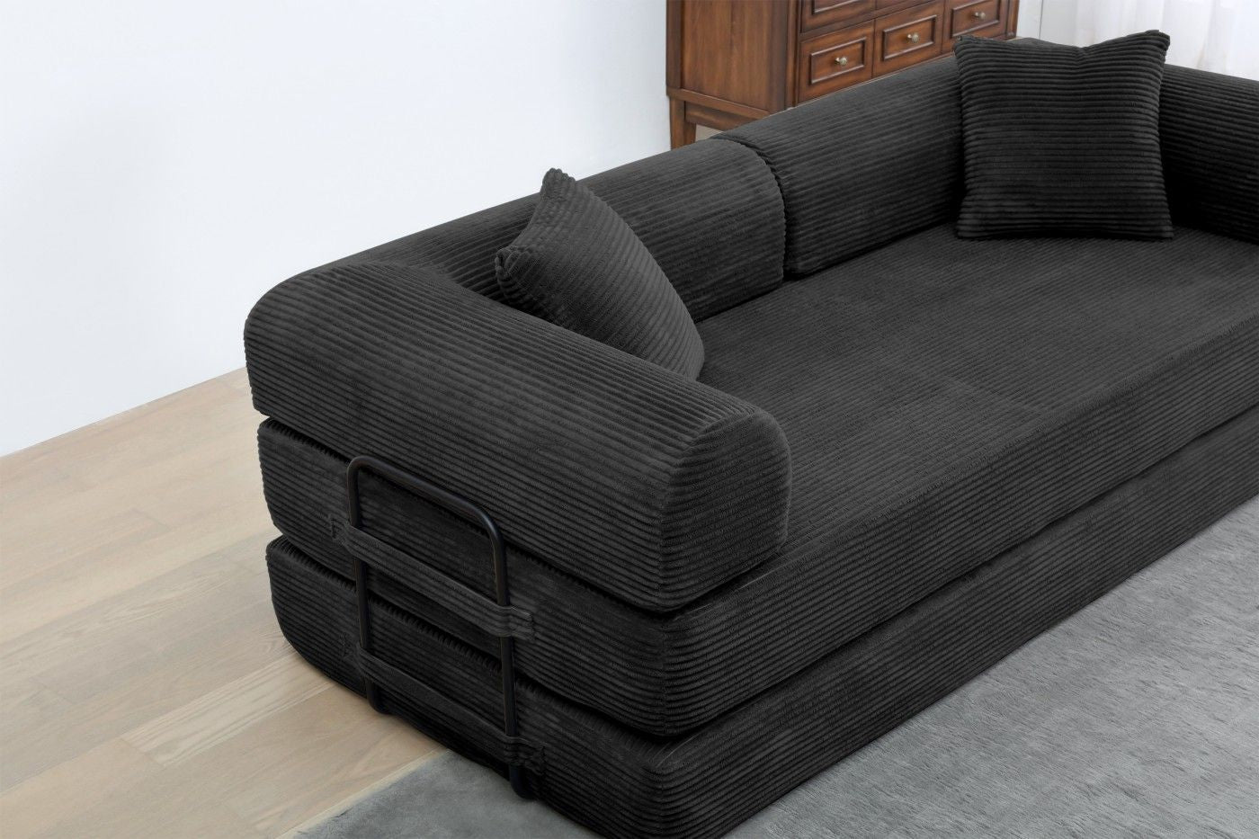 Convertible Sleeper Sofa Bed, Corduroy Folding Sofa Bed with Fixed - Shape Frame, Fold Out Floor Mattress Couch, Lazy Compression Sofa for Living Room, Bedroom, No Assembly Required,Creamy white - DelightsDownSouth