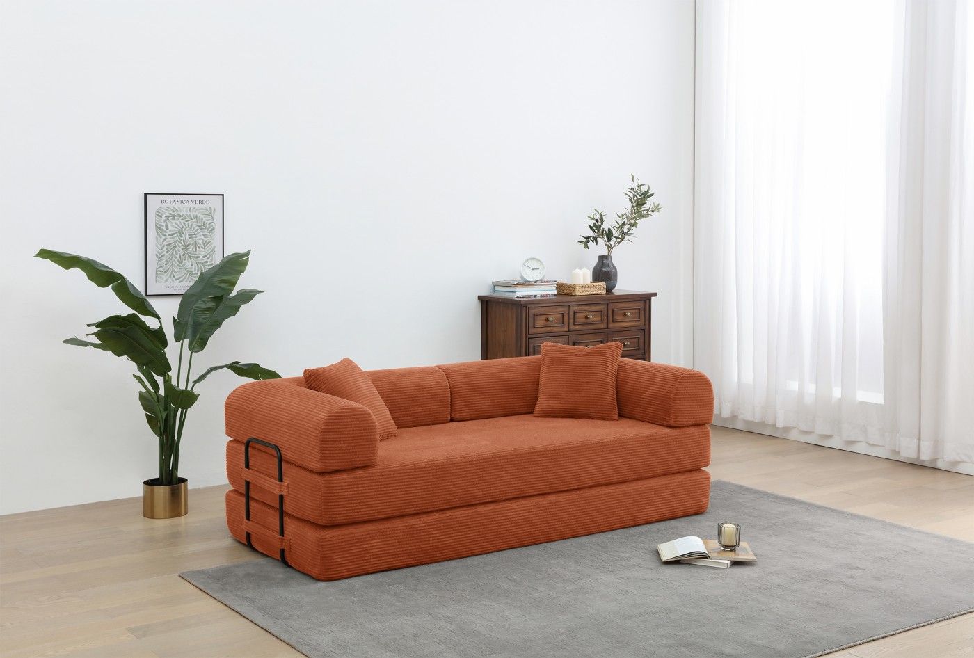 Convertible Sleeper Sofa Bed, Corduroy Folding Sofa Bed with Fixed - Shape Frame, Fold Out Floor Mattress Couch, Lazy Compression Sofa for Living Room, Bedroom, No Assembly Required,Creamy white - DelightsDownSouth