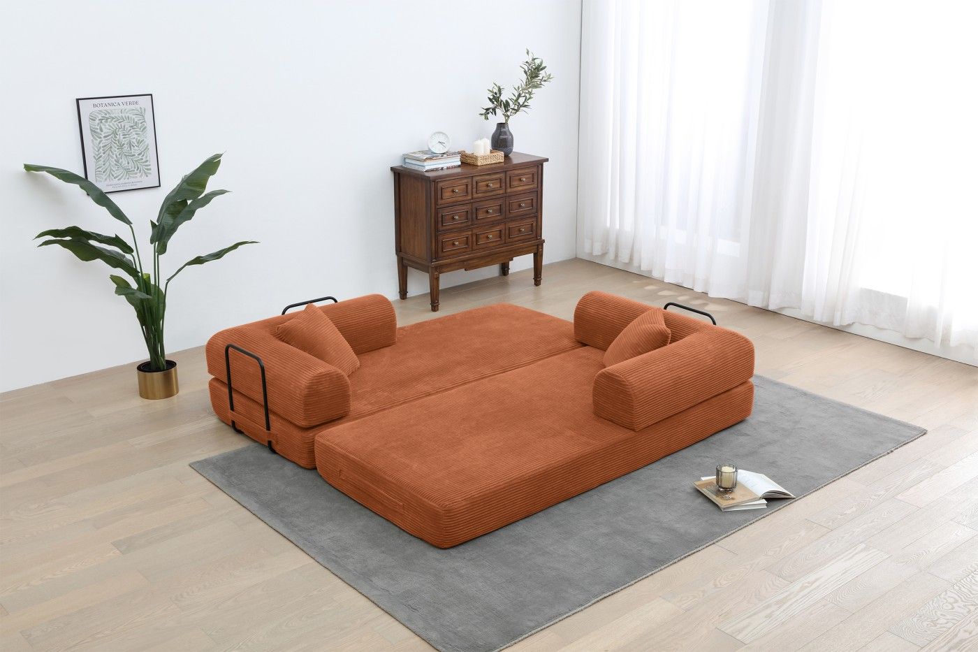 Convertible Sleeper Sofa Bed, Corduroy Folding Sofa Bed with Fixed - Shape Frame, Fold Out Floor Mattress Couch, Lazy Compression Sofa for Living Room, Bedroom, No Assembly Required,Creamy white - DelightsDownSouth