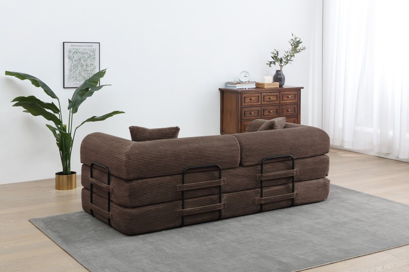 Convertible Sleeper Sofa Bed, Corduroy Folding Sofa Bed with Fixed - Shape Frame, Fold Out Floor Mattress Couch, Lazy Compression Sofa for Living Room, Bedroom, No Assembly Required,Creamy white - DelightsDownSouth