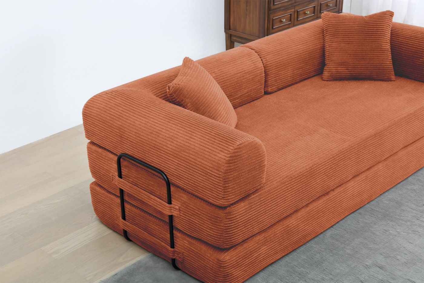 Convertible Sleeper Sofa Bed, Corduroy Folding Sofa Bed with Fixed - Shape Frame, Fold Out Floor Mattress Couch, Lazy Compression Sofa for Living Room, Bedroom, No Assembly Required,Creamy white - DelightsDownSouth
