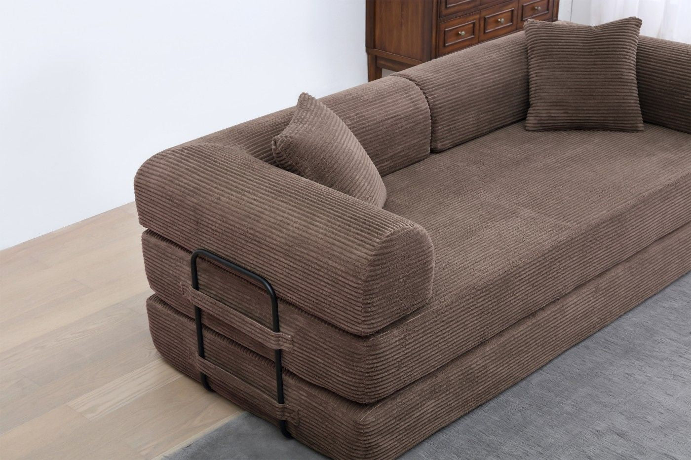 Convertible Sleeper Sofa Bed, Corduroy Folding Sofa Bed with Fixed - Shape Frame, Fold Out Floor Mattress Couch, Lazy Compression Sofa for Living Room, Bedroom, No Assembly Required,Creamy white - DelightsDownSouth