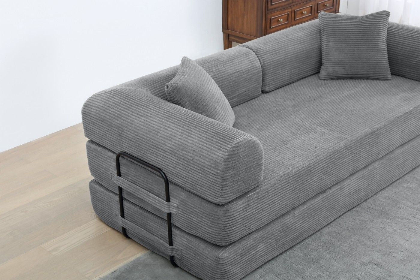 Convertible Sleeper Sofa Bed, Corduroy Folding Sofa Bed with Fixed - Shape Frame, Fold Out Floor Mattress Couch, Lazy Compression Sofa for Living Room, Bedroom, No Assembly Required,Creamy white - DelightsDownSouth