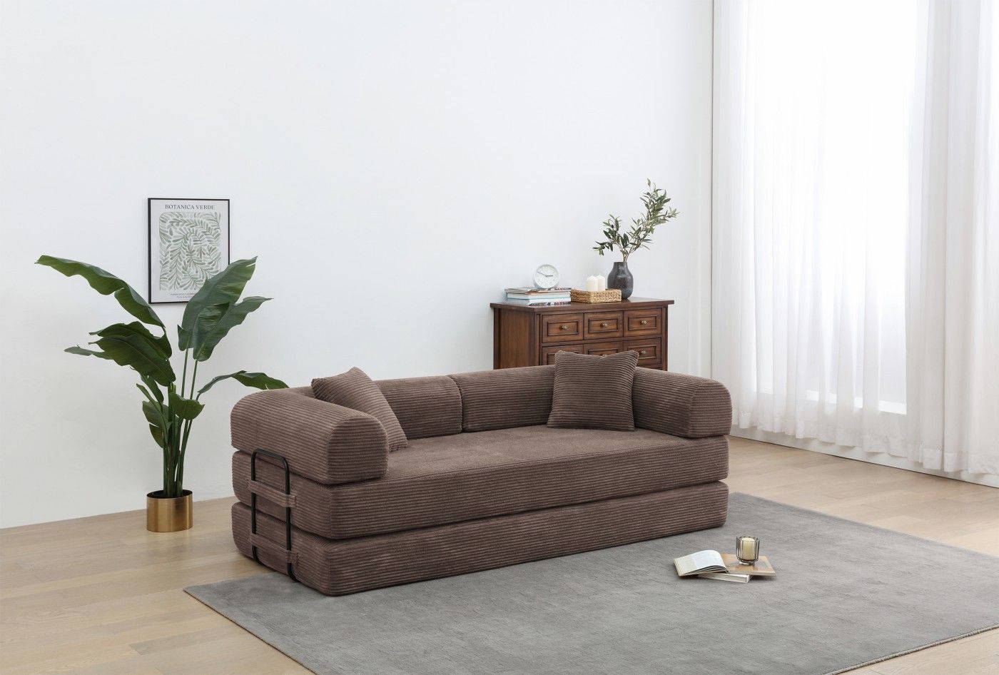 Convertible Sleeper Sofa Bed, Corduroy Folding Sofa Bed with Fixed - Shape Frame, Fold Out Floor Mattress Couch, Lazy Compression Sofa for Living Room, Bedroom, No Assembly Required,Creamy white - DelightsDownSouth