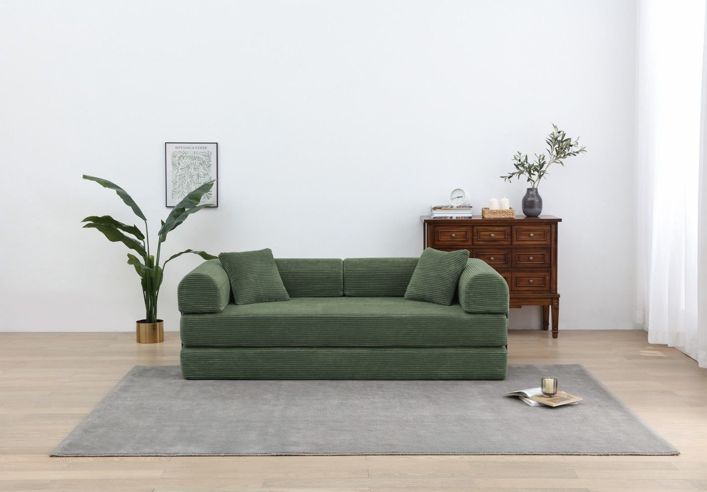 Convertible Sleeper Sofa Bed, Corduroy Folding Sofa Bed with Fixed - Shape Frame, Fold Out Floor Mattress Couch, Lazy Compression Sofa for Living Room, Bedroom, No Assembly Required,Creamy white - DelightsDownSouth