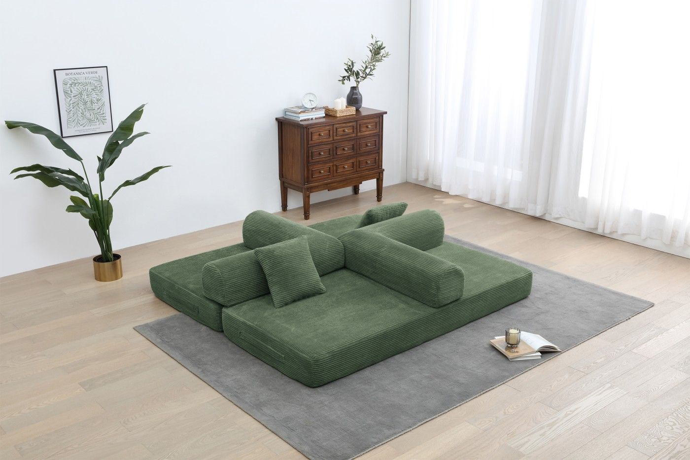 Convertible Sleeper Sofa Bed, Corduroy Folding Sofa Bed with Fixed - Shape Frame, Fold Out Floor Mattress Couch, Lazy Compression Sofa for Living Room, Bedroom, No Assembly Required,Creamy white - DelightsDownSouth