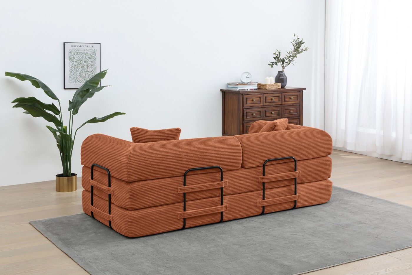 Convertible Sleeper Sofa Bed, Corduroy Folding Sofa Bed with Fixed - Shape Frame, Fold Out Floor Mattress Couch, Lazy Compression Sofa for Living Room, Bedroom, No Assembly Required,Creamy white - DelightsDownSouth