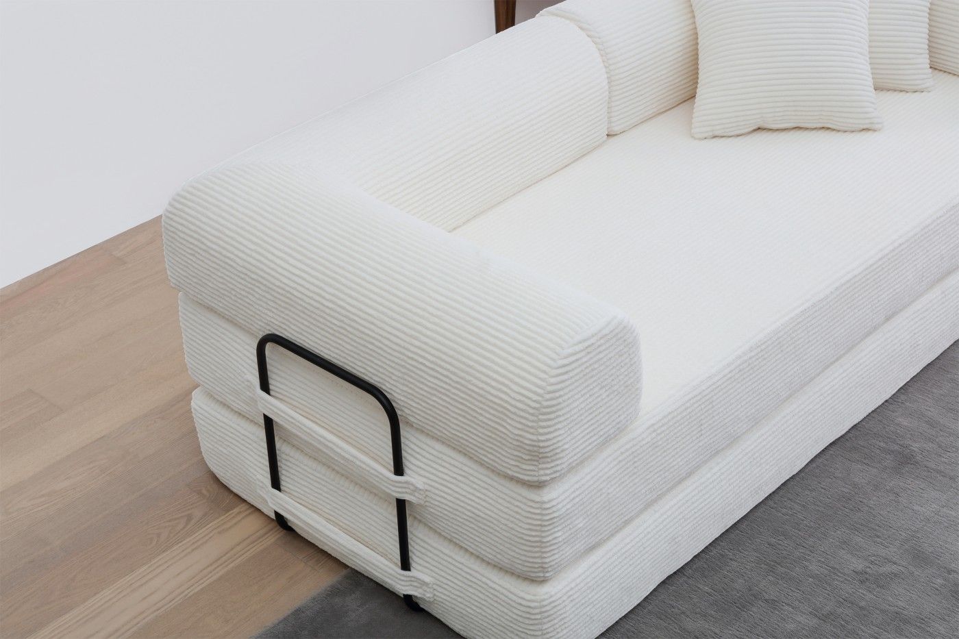 Convertible Sleeper Sofa Bed, Corduroy Folding Sofa Bed with Fixed - Shape Frame, Fold Out Floor Mattress Couch, Lazy Compression Sofa for Living Room, Bedroom, No Assembly Required,Creamy white - DelightsDownSouth