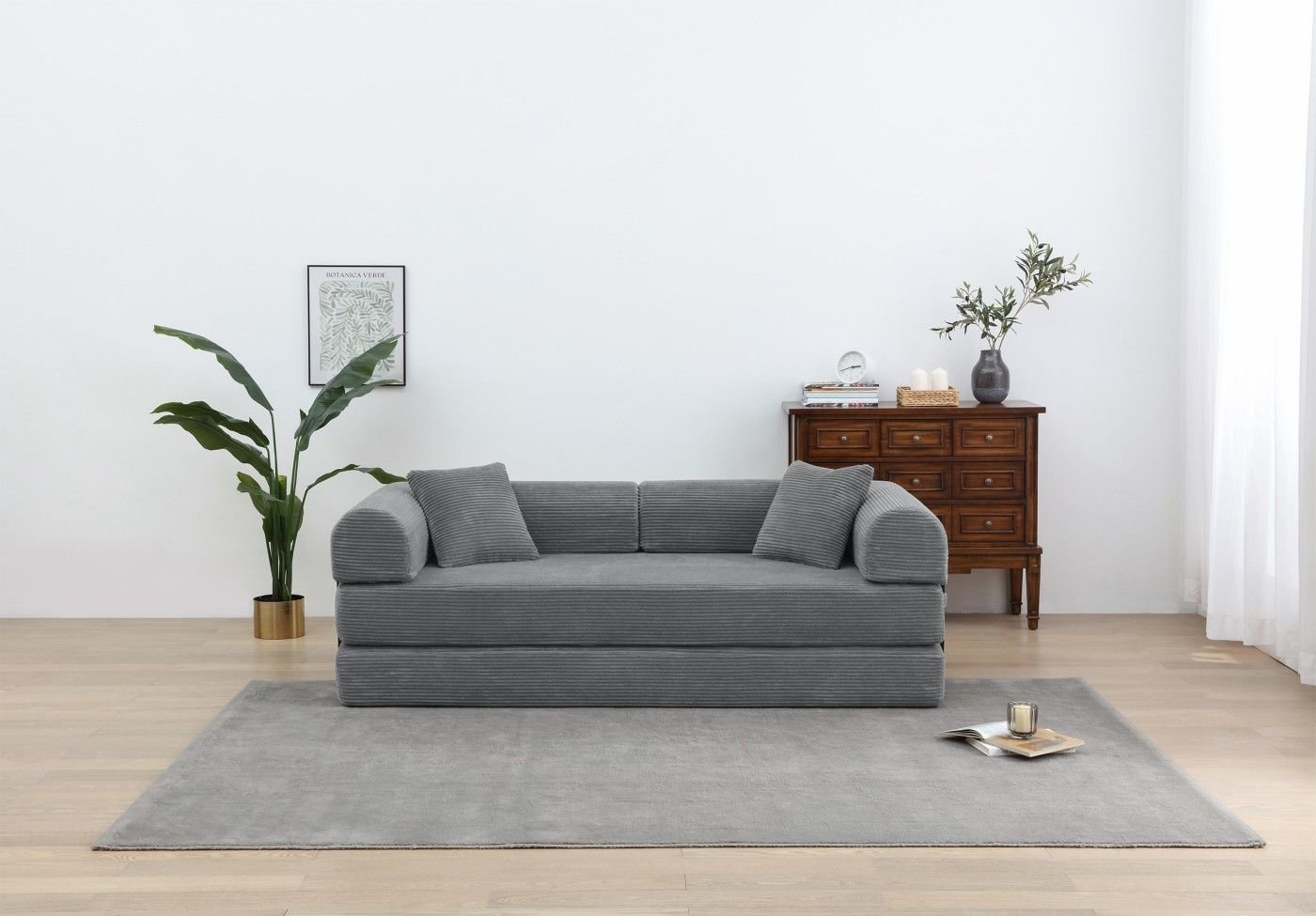 Convertible Sleeper Sofa Bed, Corduroy Folding Sofa Bed with Fixed - Shape Frame, Fold Out Floor Mattress Couch, Lazy Compression Sofa for Living Room, Bedroom, No Assembly Required,Creamy white - DelightsDownSouth