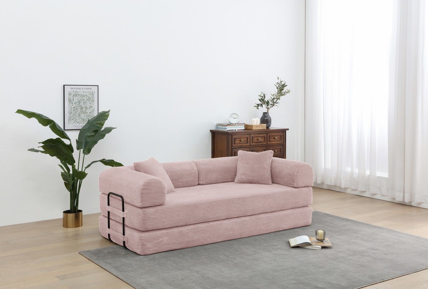 Convertible Sleeper Sofa Bed, Corduroy Folding Sofa Bed with Fixed - Shape Frame, Fold Out Floor Mattress Couch, Lazy Compression Sofa for Living Room, Bedroom, No Assembly Required,Creamy white - DelightsDownSouth
