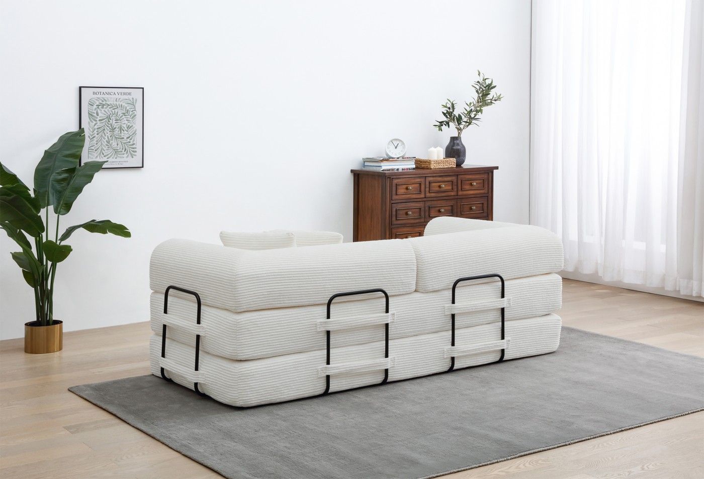 Convertible Sleeper Sofa Bed, Corduroy Folding Sofa Bed with Fixed - Shape Frame, Fold Out Floor Mattress Couch, Lazy Compression Sofa for Living Room, Bedroom, No Assembly Required,Creamy white - DelightsDownSouth