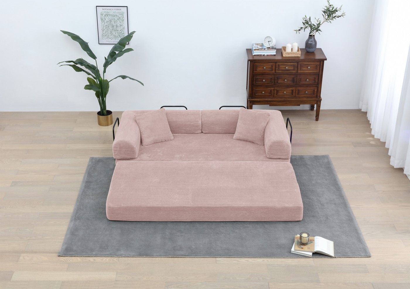 Convertible Sleeper Sofa Bed, Corduroy Folding Sofa Bed with Fixed - Shape Frame, Fold Out Floor Mattress Couch, Lazy Compression Sofa for Living Room, Bedroom, No Assembly Required,Creamy white - DelightsDownSouth