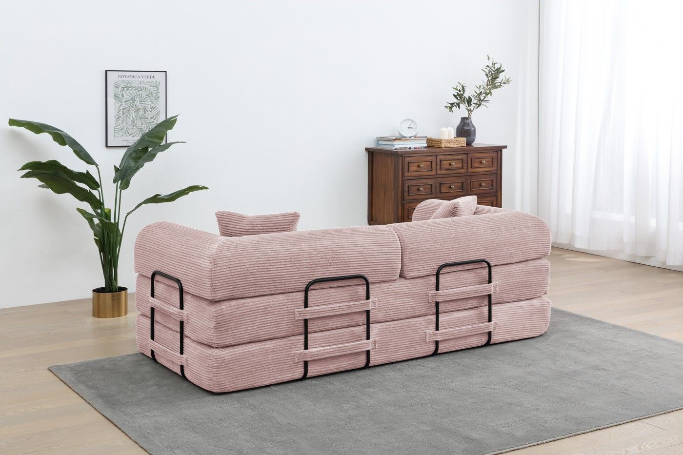 Convertible Sleeper Sofa Bed, Corduroy Folding Sofa Bed with Fixed - Shape Frame, Fold Out Floor Mattress Couch, Lazy Compression Sofa for Living Room, Bedroom, No Assembly Required,Creamy white - DelightsDownSouth