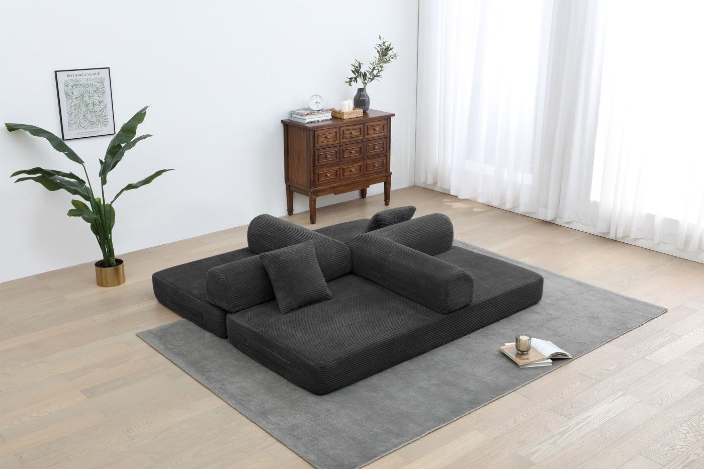 Convertible Sleeper Sofa Bed, Corduroy Folding Sofa Bed with Fixed - Shape Frame, Fold Out Floor Mattress Couch, Lazy Compression Sofa for Living Room, Bedroom, No Assembly Required,Creamy white - DelightsDownSouth