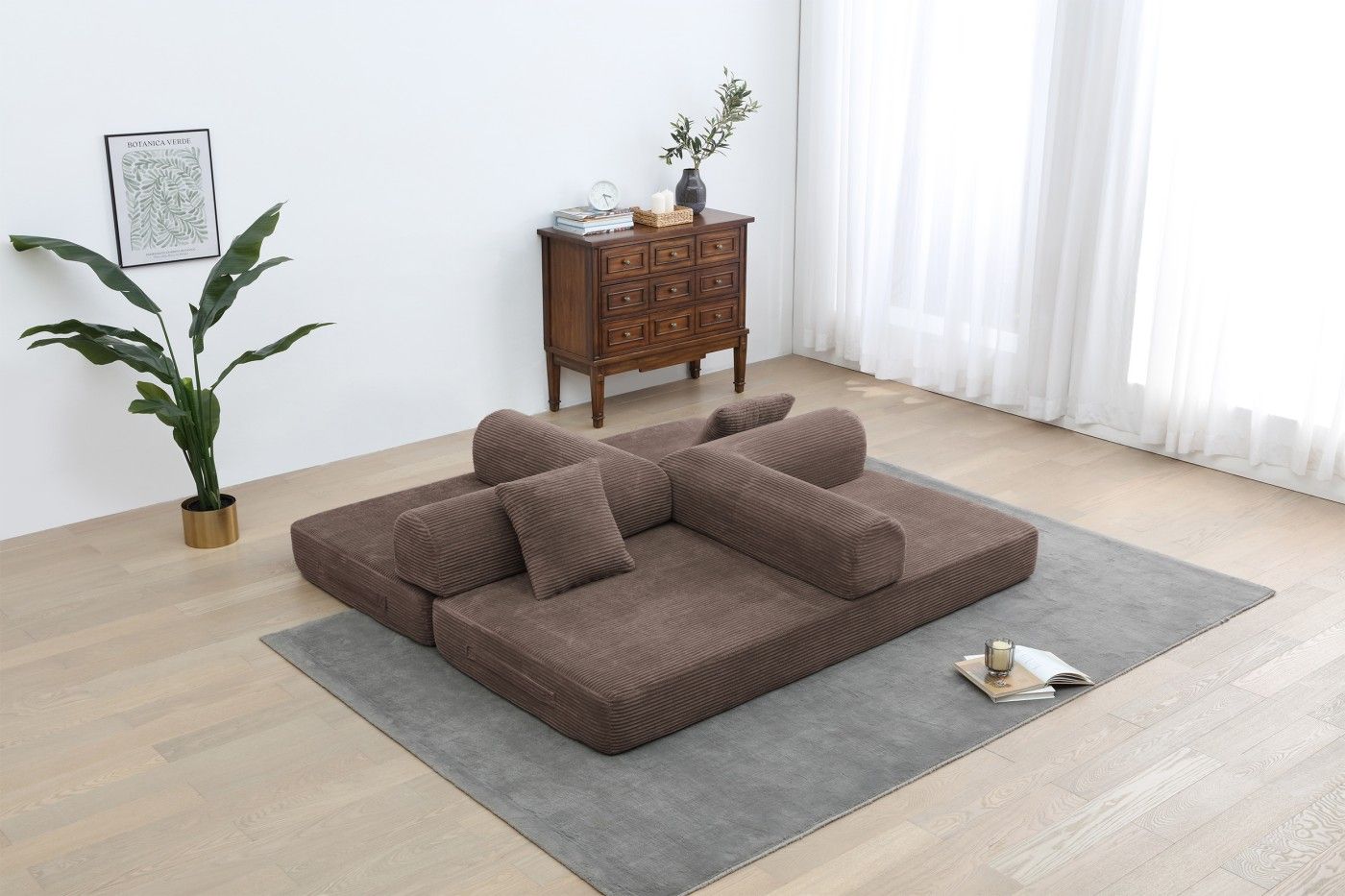 Convertible Sleeper Sofa Bed, Corduroy Folding Sofa Bed with Fixed - Shape Frame, Fold Out Floor Mattress Couch, Lazy Compression Sofa for Living Room, Bedroom, No Assembly Required,Creamy white - DelightsDownSouth