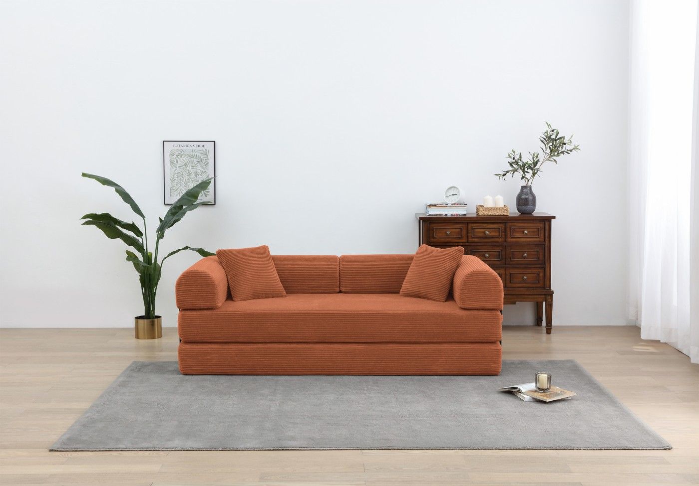 Convertible Sleeper Sofa Bed, Corduroy Folding Sofa Bed with Fixed - Shape Frame, Fold Out Floor Mattress Couch, Lazy Compression Sofa for Living Room, Bedroom, No Assembly Required,Creamy white - DelightsDownSouth