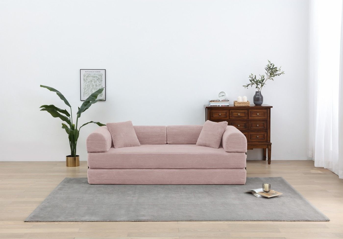 Convertible Sleeper Sofa Bed, Corduroy Folding Sofa Bed with Fixed - Shape Frame, Fold Out Floor Mattress Couch, Lazy Compression Sofa for Living Room, Bedroom, No Assembly Required,Creamy white - DelightsDownSouth