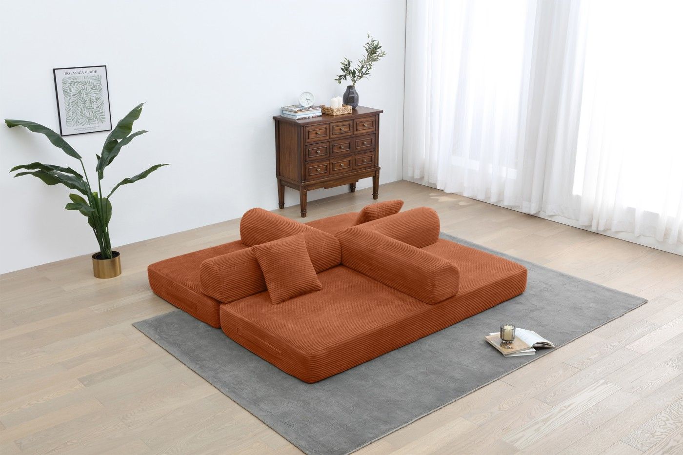 Convertible Sleeper Sofa Bed, Corduroy Folding Sofa Bed with Fixed - Shape Frame, Fold Out Floor Mattress Couch, Lazy Compression Sofa for Living Room, Bedroom, No Assembly Required,Creamy white - DelightsDownSouth