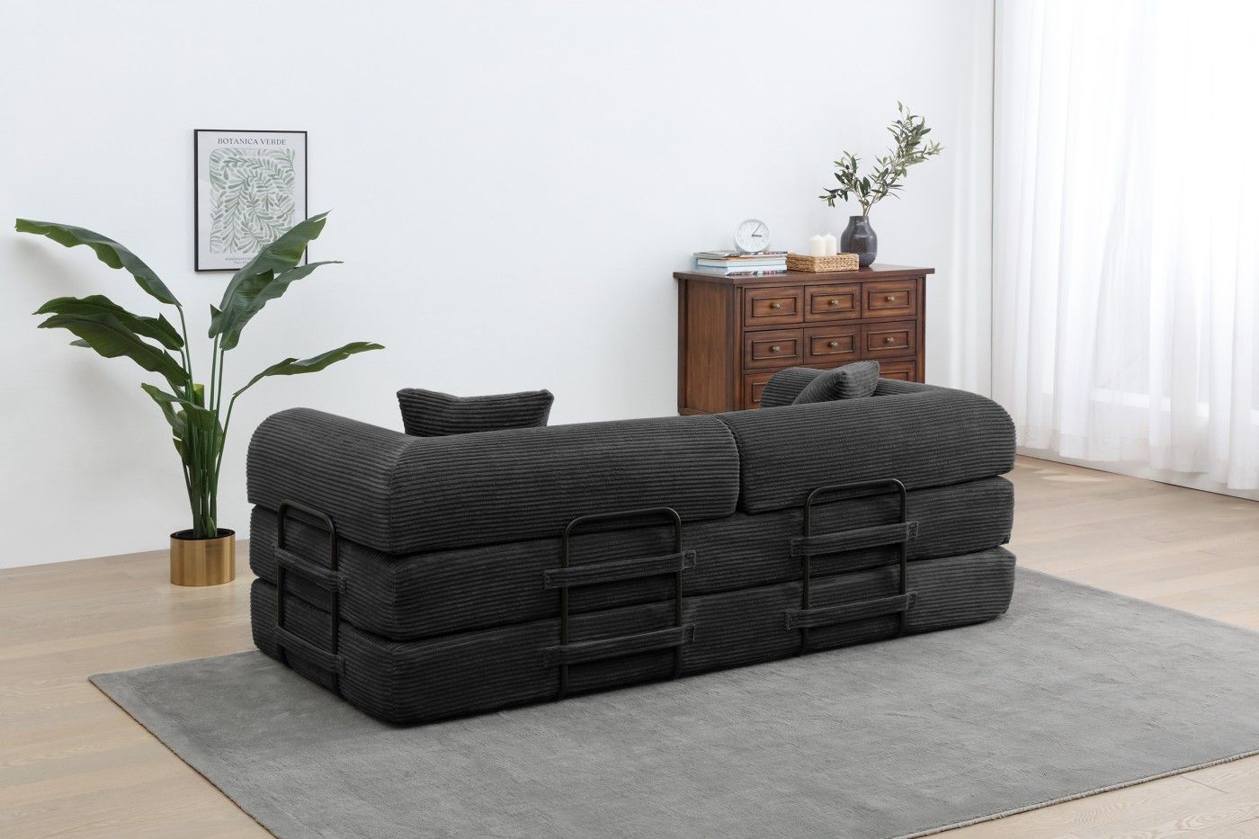 Convertible Sleeper Sofa Bed, Corduroy Folding Sofa Bed with Fixed - Shape Frame, Fold Out Floor Mattress Couch, Lazy Compression Sofa for Living Room, Bedroom, No Assembly Required,Creamy white - DelightsDownSouth
