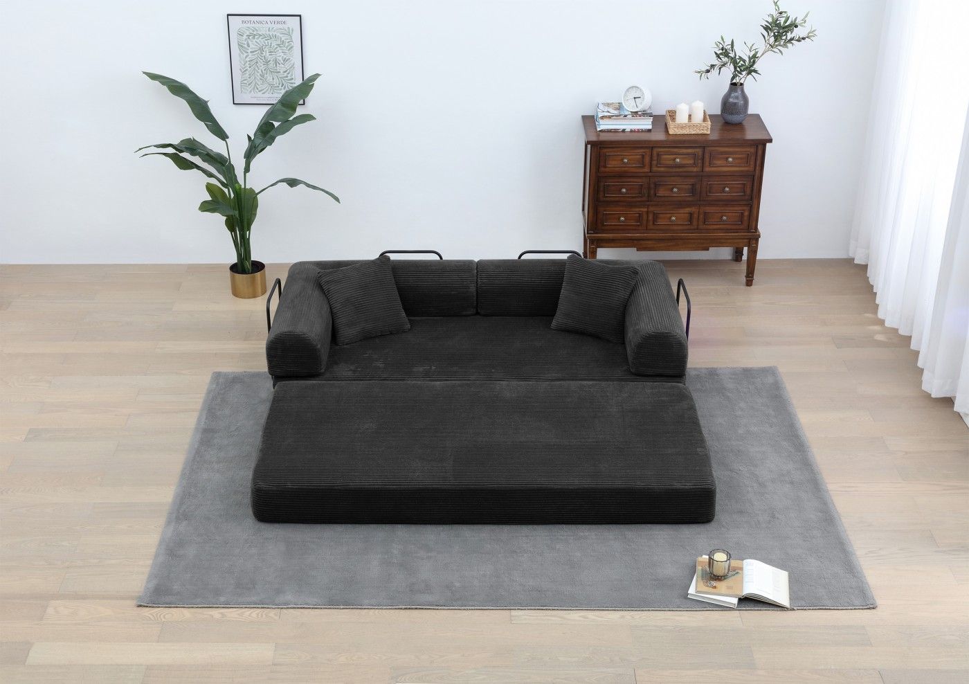 Convertible Sleeper Sofa Bed, Corduroy Folding Sofa Bed with Fixed - Shape Frame, Fold Out Floor Mattress Couch, Lazy Compression Sofa for Living Room, Bedroom, No Assembly Required,Creamy white - DelightsDownSouth
