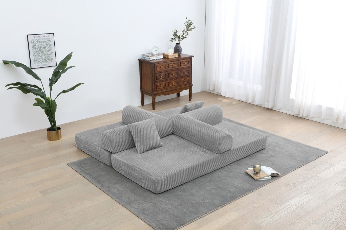 Convertible Sleeper Sofa Bed, Corduroy Folding Sofa Bed with Fixed - Shape Frame, Fold Out Floor Mattress Couch, Lazy Compression Sofa for Living Room, Bedroom, No Assembly Required,Creamy white - DelightsDownSouth
