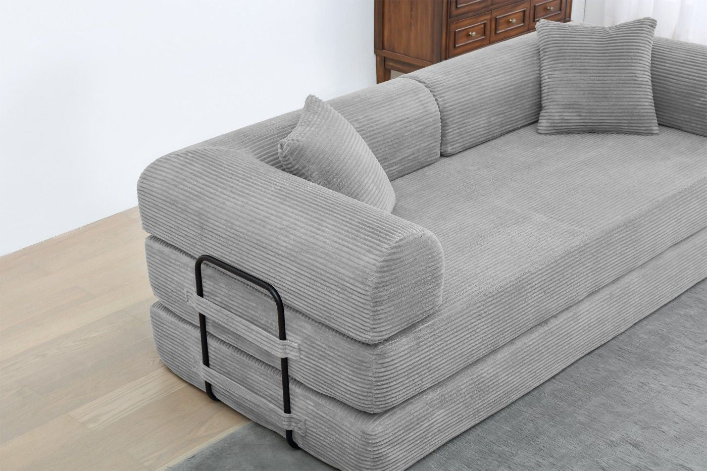 Convertible Sleeper Sofa Bed, Corduroy Folding Sofa Bed with Fixed - Shape Frame, Fold Out Floor Mattress Couch, Lazy Compression Sofa for Living Room, Bedroom, No Assembly Required,Creamy white - DelightsDownSouth