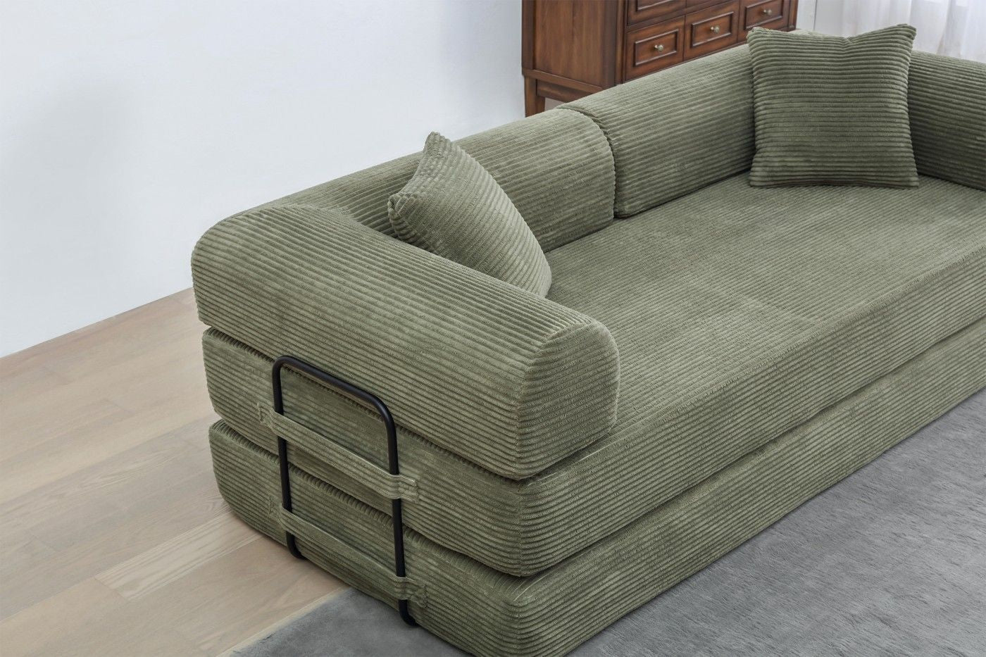 Convertible Sleeper Sofa Bed, Corduroy Folding Sofa Bed with Fixed - Shape Frame, Fold Out Floor Mattress Couch, Lazy Compression Sofa for Living Room, Bedroom, No Assembly Required,Creamy white - DelightsDownSouth