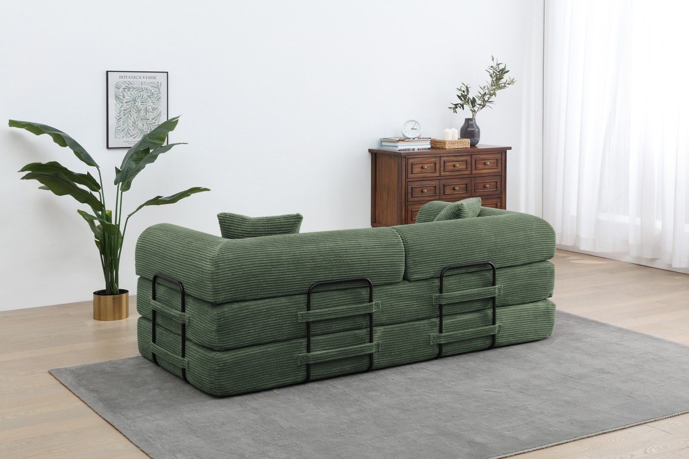 Convertible Sleeper Sofa Bed, Corduroy Folding Sofa Bed with Fixed - Shape Frame, Fold Out Floor Mattress Couch, Lazy Compression Sofa for Living Room, Bedroom, No Assembly Required,Creamy white - DelightsDownSouth