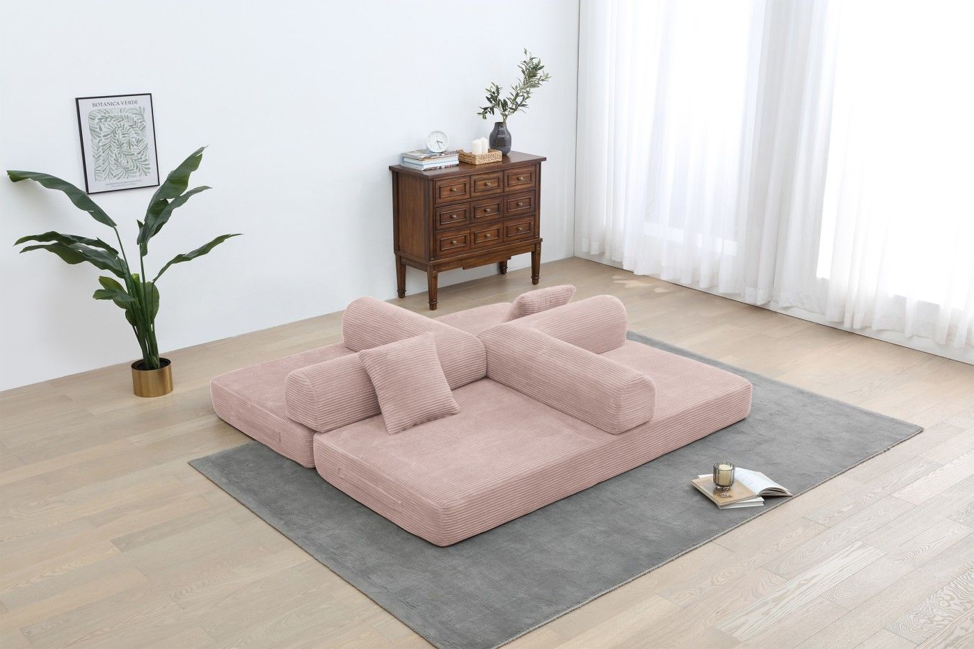 Convertible Sleeper Sofa Bed, Corduroy Folding Sofa Bed with Fixed - Shape Frame, Fold Out Floor Mattress Couch, Lazy Compression Sofa for Living Room, Bedroom, No Assembly Required,Creamy white - DelightsDownSouth