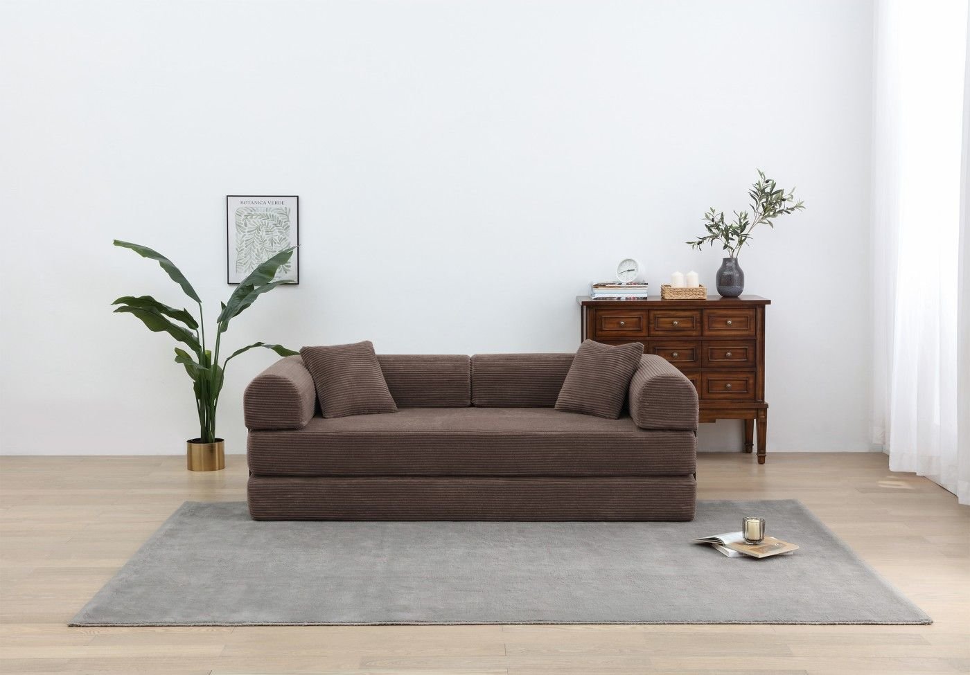 Convertible Sleeper Sofa Bed, Corduroy Folding Sofa Bed with Fixed - Shape Frame, Fold Out Floor Mattress Couch, Lazy Compression Sofa for Living Room, Bedroom, No Assembly Required,Creamy white - DelightsDownSouth