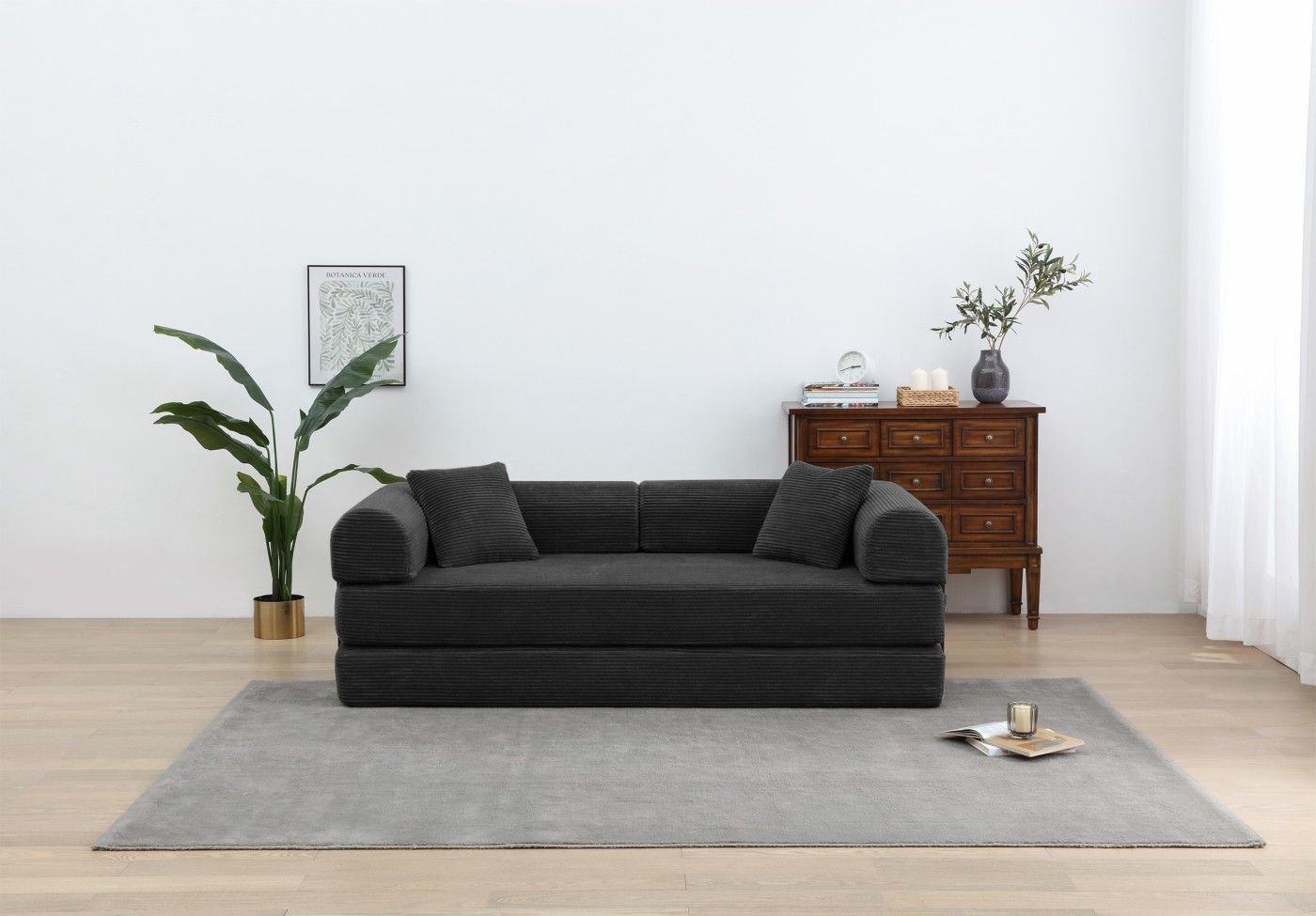 Convertible Sleeper Sofa Bed, Corduroy Folding Sofa Bed with Fixed - Shape Frame, Fold Out Floor Mattress Couch, Lazy Compression Sofa for Living Room, Bedroom, No Assembly Required,Creamy white - DelightsDownSouth